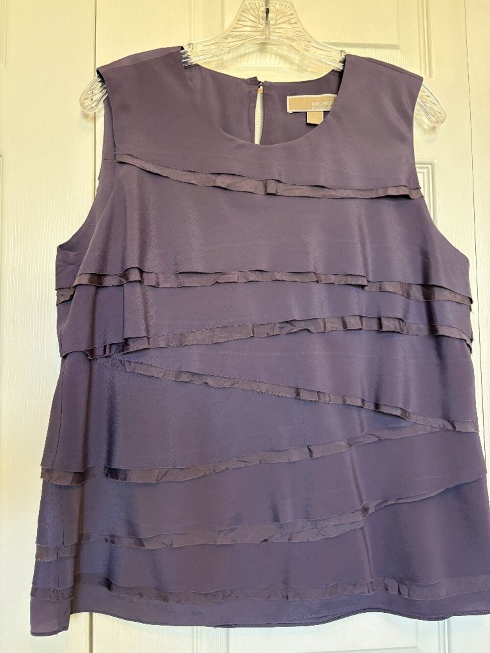 Michael Kors Plum Purple Tiered Silk Ruffle Sleeveless Shell - Size L